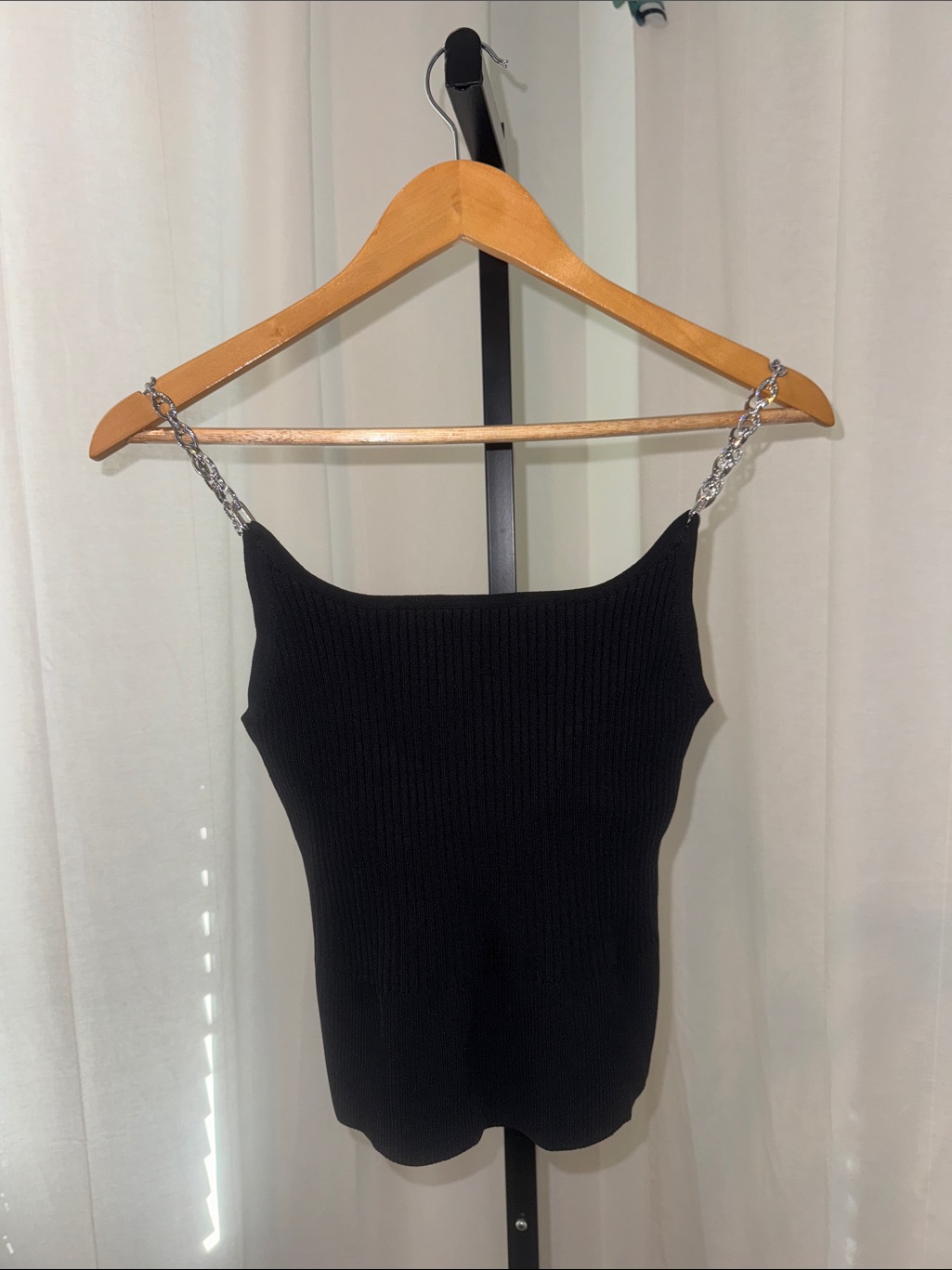 Jonathan Simkhai Black Ribbed Tank With Silver Chain Straps